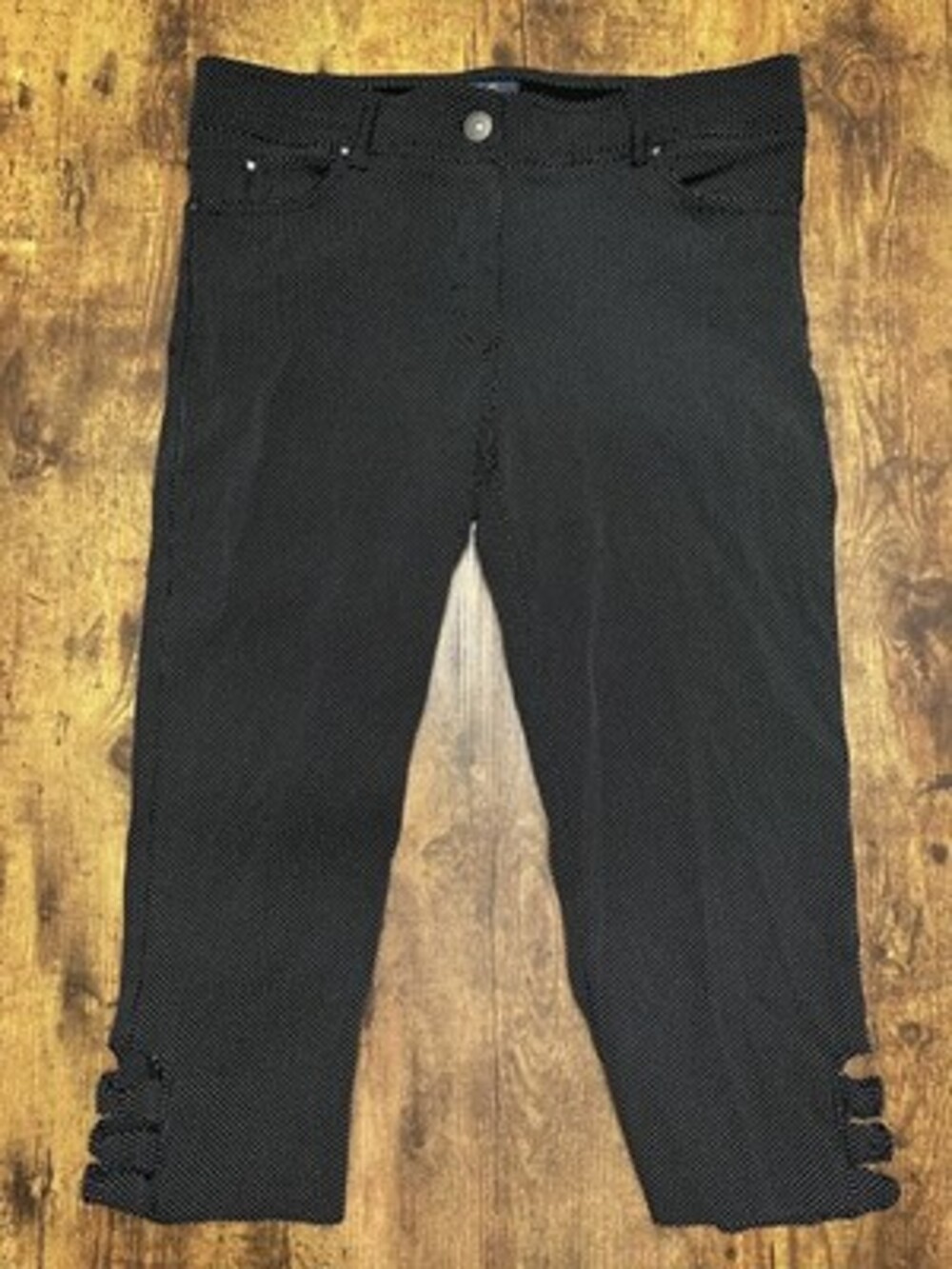 Verve Blues Polka Dot Cropped Pants with Lattice Hem Detail